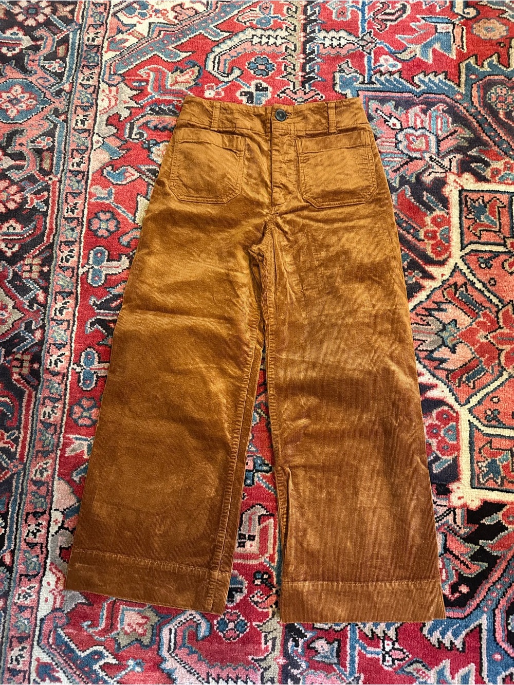 Anthropologie Maeve The Collette Wide Leg Crop Corduroy Pants Caramel— Size 27 - Picture 5 of 8